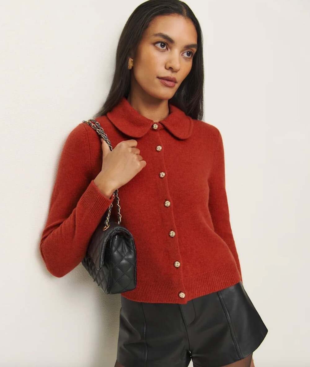 Reformation Nyla Regenerative Wool Cardigan in Sundried Tomato Red Size XL
